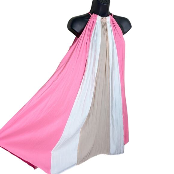 NEW Ramy Brook Kat Mini Dress Small High Neck Colorblock Belted Pink Cocktail - Picture 5 of 11